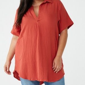 Plus Size Cotton V neck Tunic